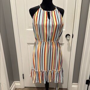 Multicolor Striped Halter Dress